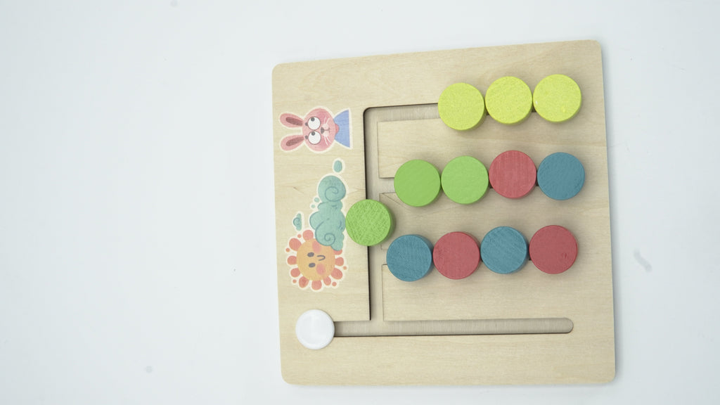 Wooden Montessori 4-Color Logic & Sliding Puzzle Board Game for Kids