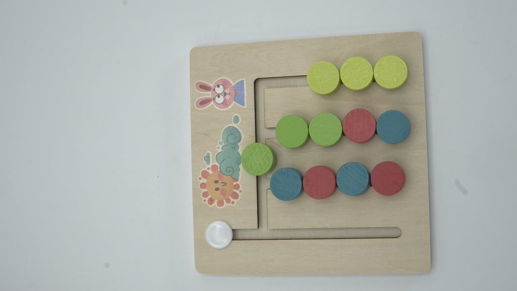 Wooden Montessori 4-Color Logic & Sliding Puzzle Board Game for Kids