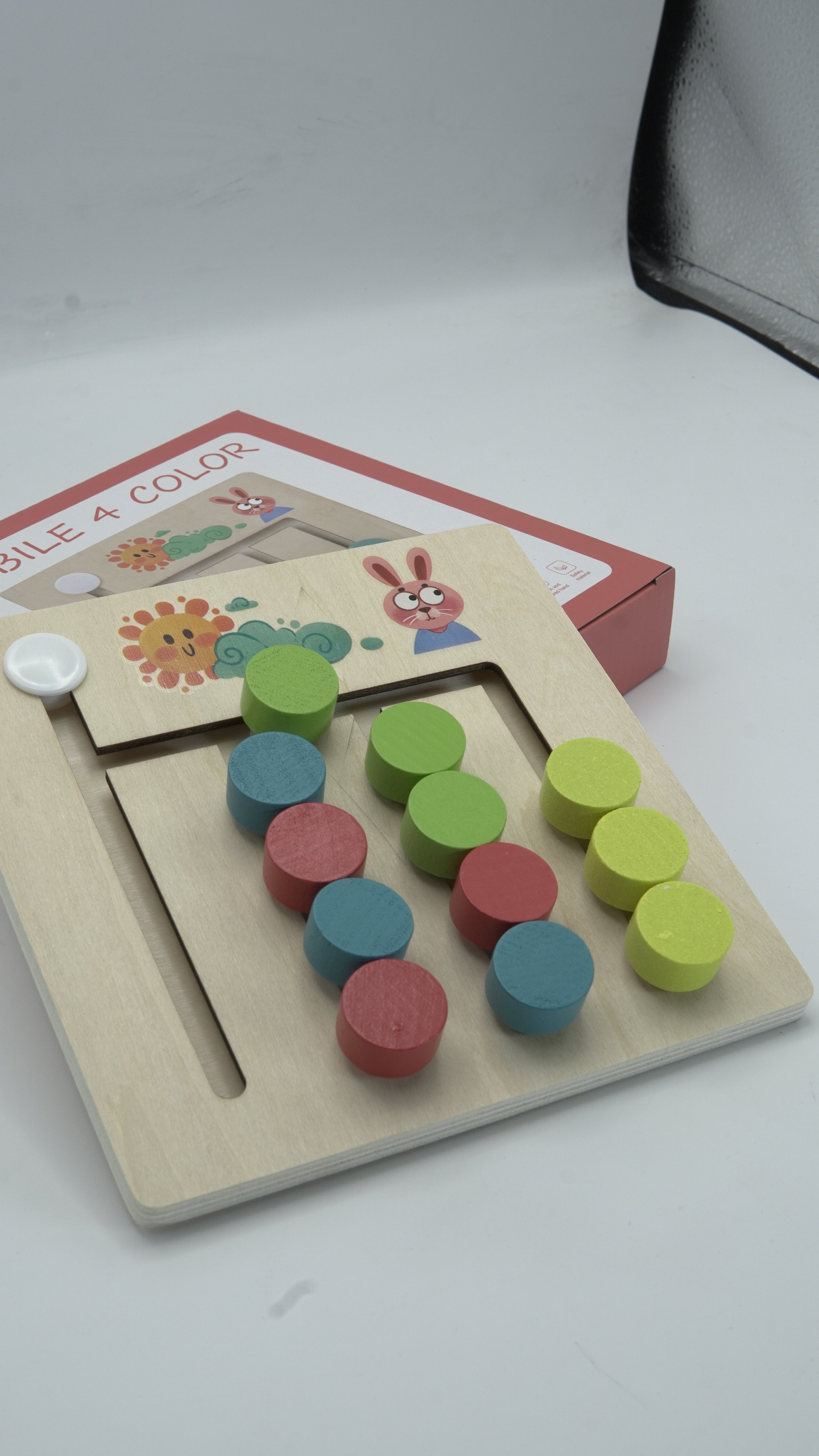 Wooden Montessori 4-Color Logic & Sliding Puzzle Board Game for Kids