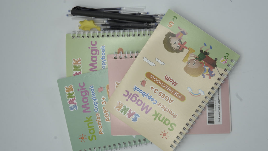 Sank Magic Practice Copybook Set: Reusable Handwriting & Math Tracing Books for Kids