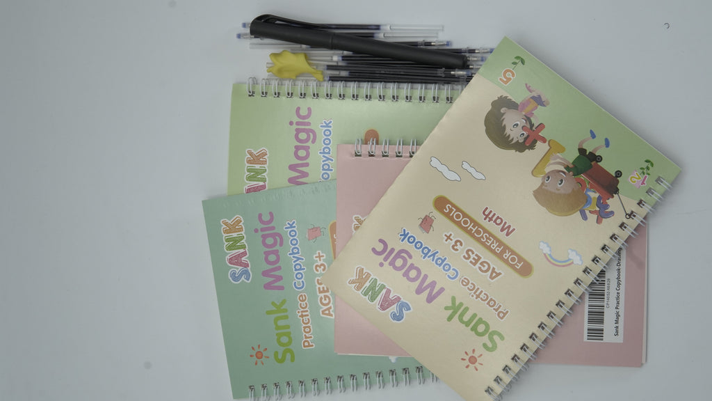 Sank Magic Practice Copybook Set: Reusable Handwriting & Math Tracing Books for Kids