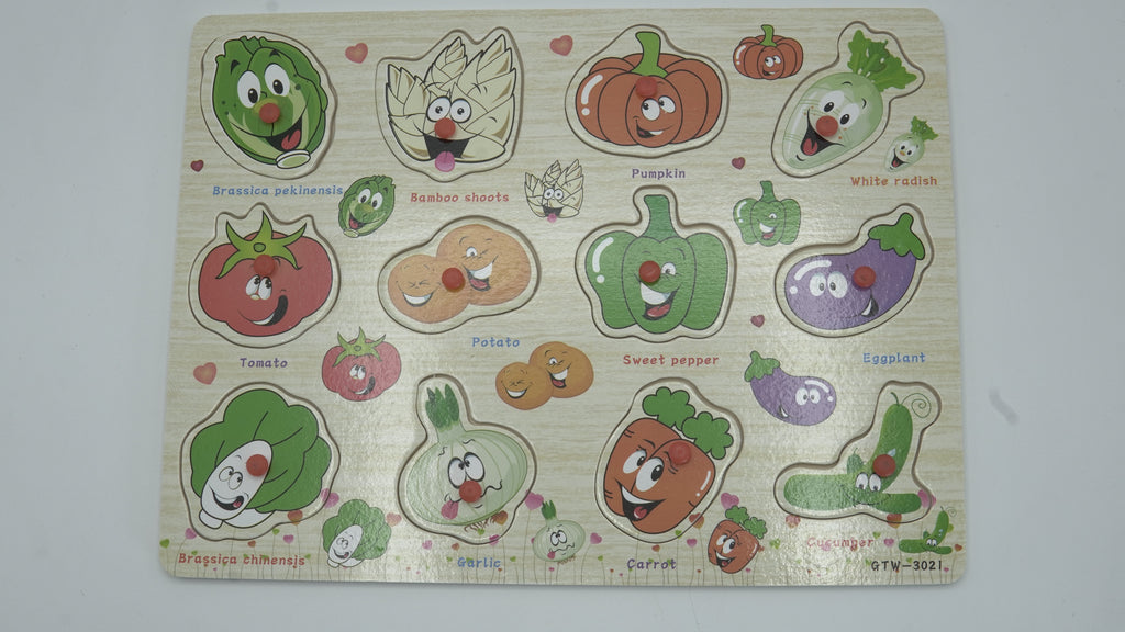 Wooden Vegetable Garden 3D Puzzle Board for Toddlers (GTW-3021)