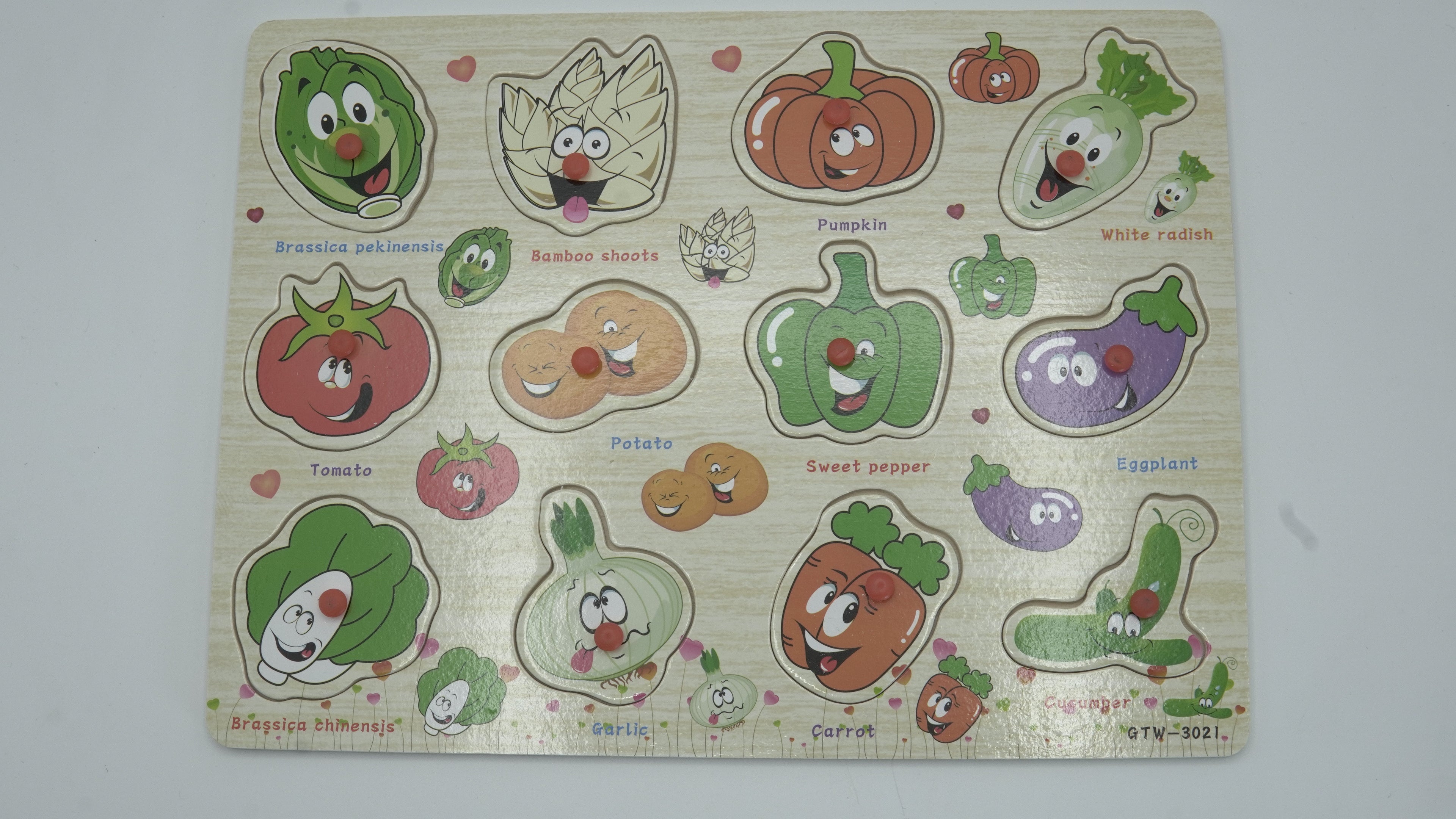 Wooden Vegetable Garden 3D Puzzle Board for Toddlers (GTW-3021)