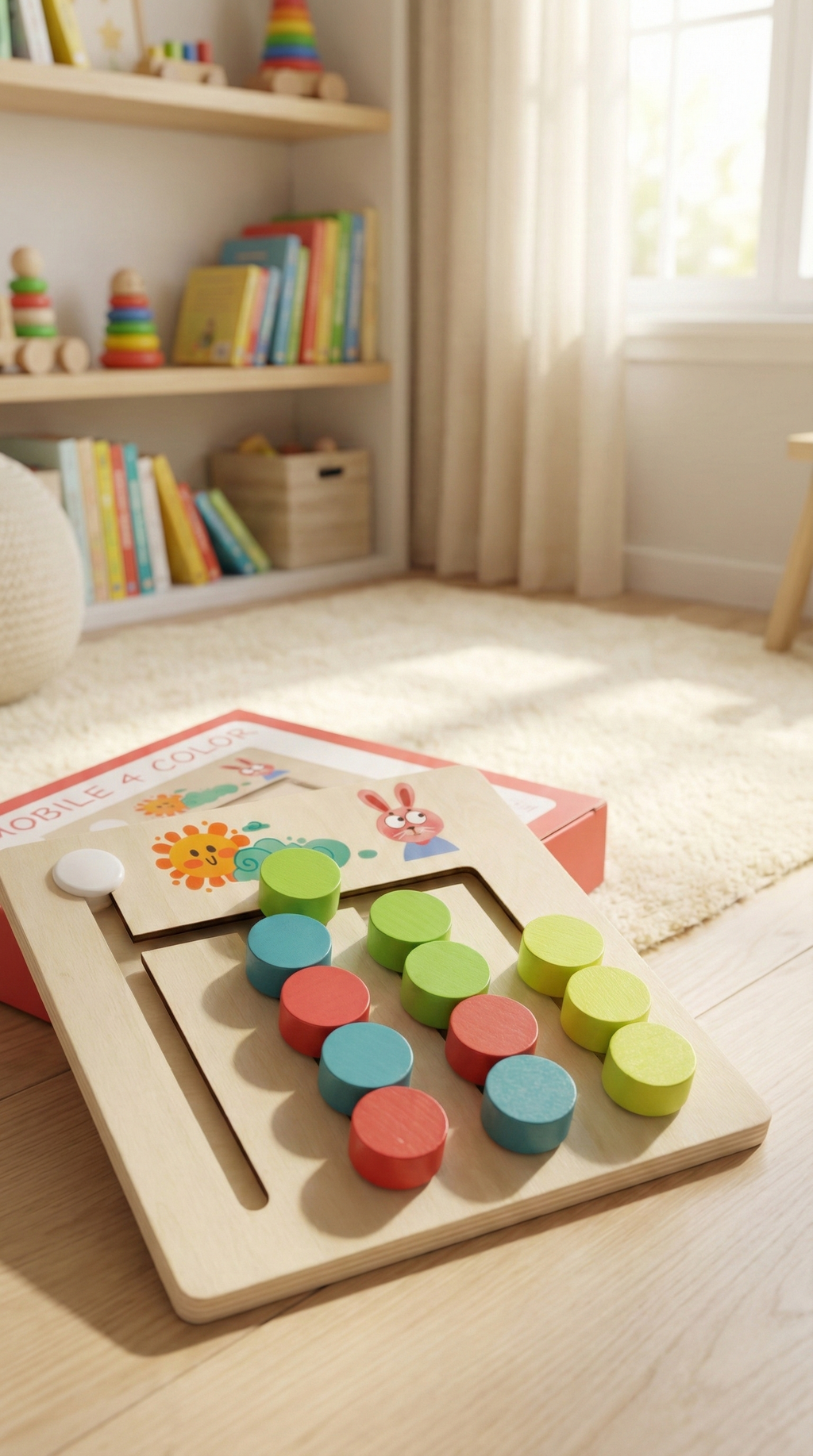 Wooden Montessori 4-Color Logic & Sliding Puzzle Board Game for Kids