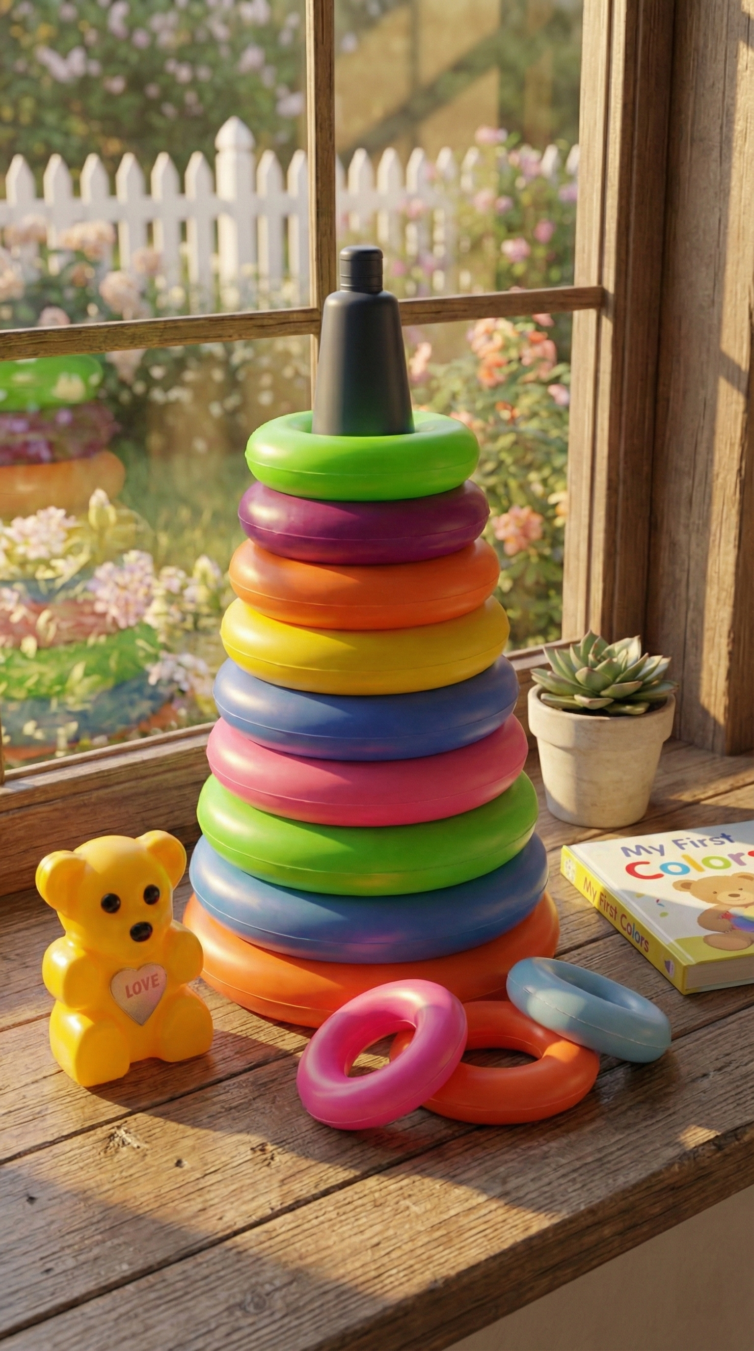 "Rainbow Tower" Kids' Plastic Stacking Rings & Ball Set (Early Education Toy)
