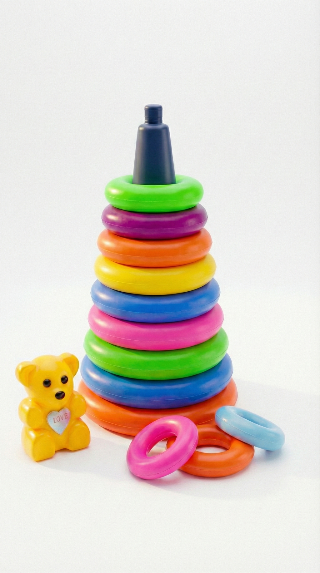 "Rainbow Tower" Kids' Plastic Stacking Rings & Ball Set (Early Education Toy)