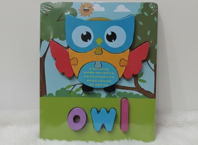 Educational Wooden Owl Puzzle for Toddlers - 2-in-1 Jigsaw & Spelling Toy