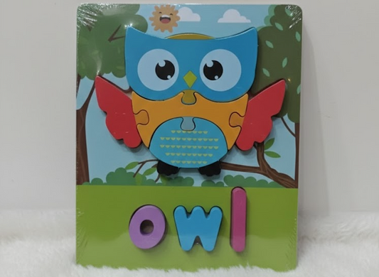 Educational Wooden Owl Puzzle for Toddlers - 2-in-1 Jigsaw & Spelling Toy