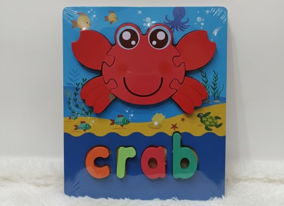 Educational Wooden Crab Puzzle for Toddlers - 2-in-1 Jigsaw & Spelling Toy