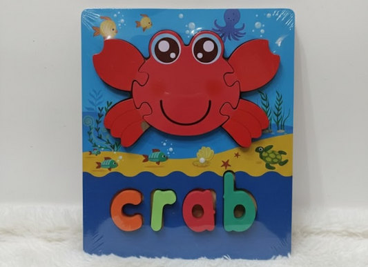 Educational Wooden Crab Puzzle for Toddlers - 2-in-1 Jigsaw & Spelling Toy